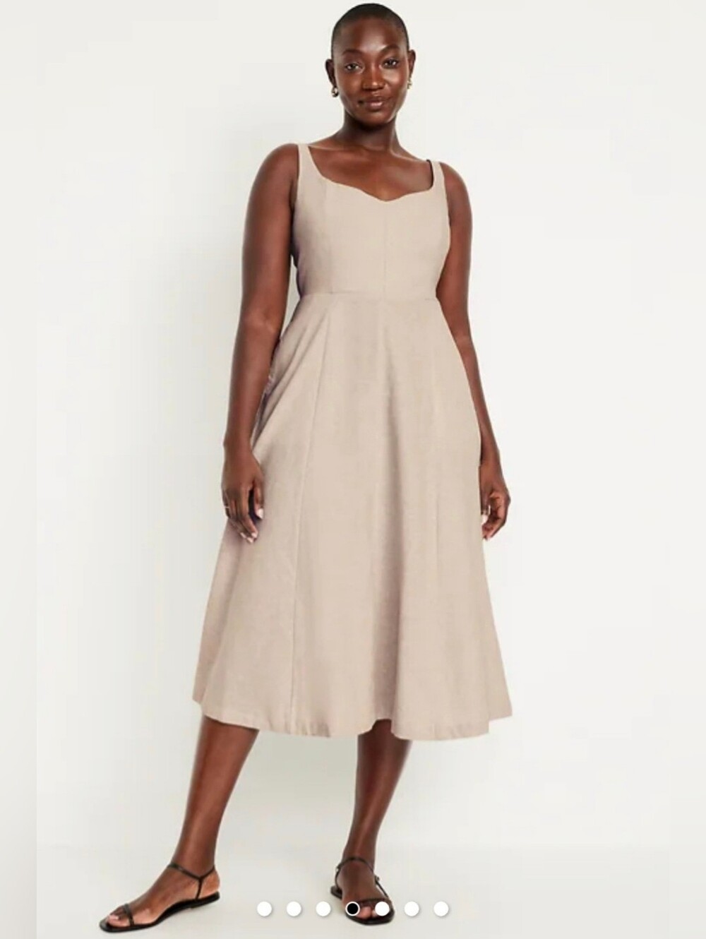 NWT Old Navy Fit & Flare Sleeveless Midi Dress Summer Linen Blend Oatmeal